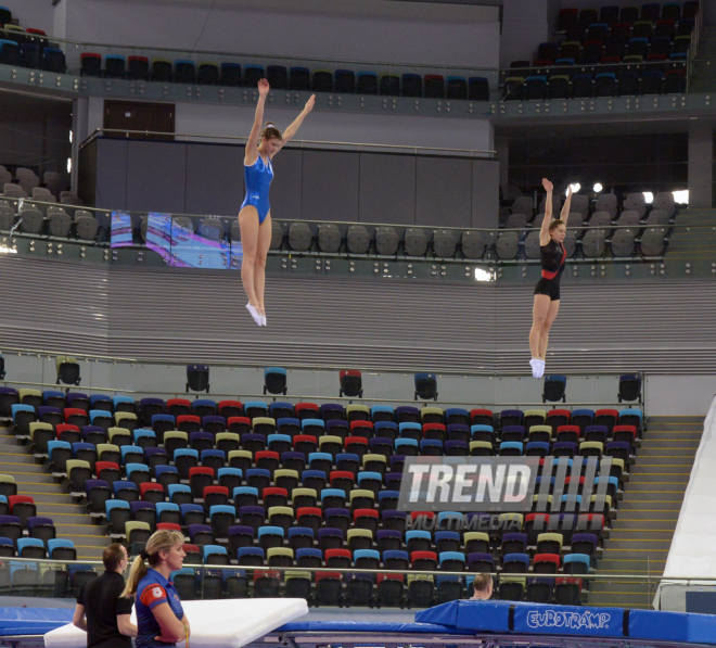 Bakıda batut gimnastikası üzrə Dünya Kubokunda iştirak edəcək idmançıların podium məşqləri. Azərbaycan, 4 mart, 2016